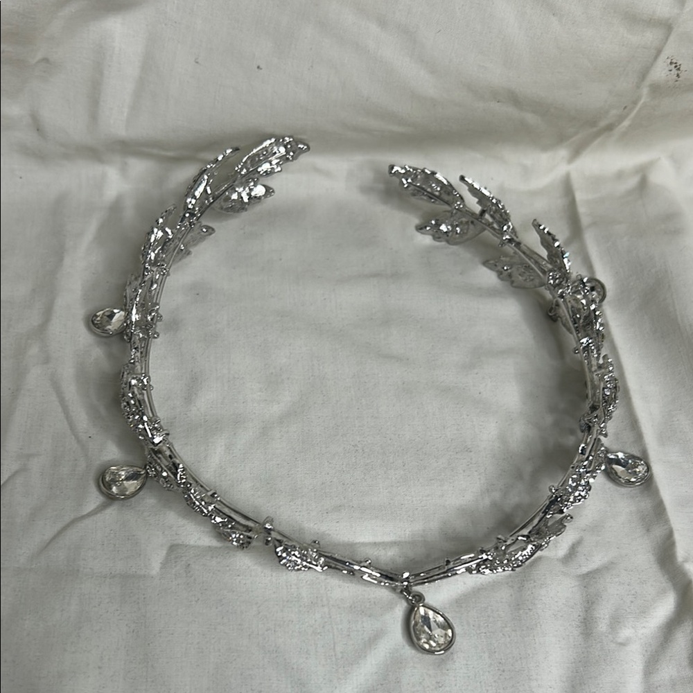 Silver Leaf and Crystal Headband